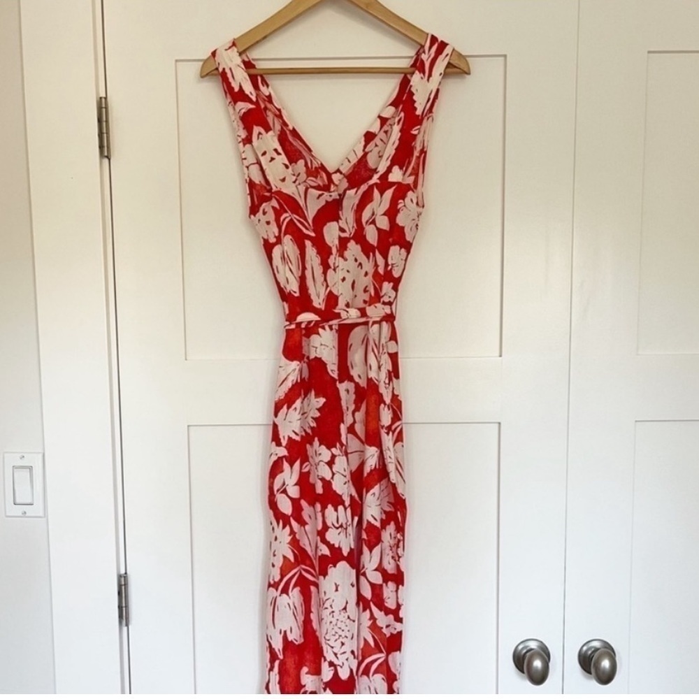 Mango Red Floral Wide-Leg Jumpsuit | Summer Vacation Resort Chic | Size M - Picture 11 of 11
